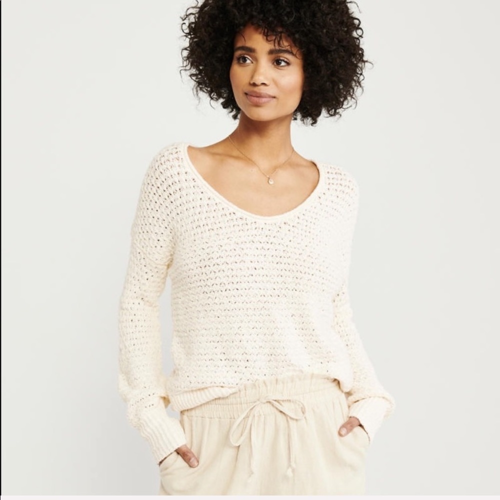 💛 Abercrombie & Fitch White / Gold Crew Sweater